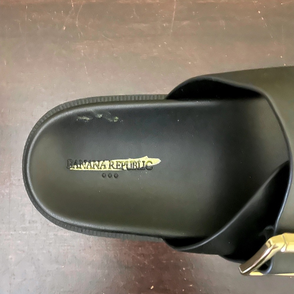 Banana Republic Womens Black Double Buckle Slide Sandals Gold Hardware Size 8 - Picture 7 of 9